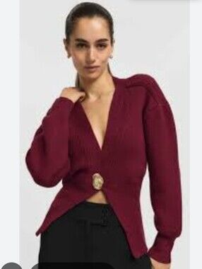 Lizette Collection Burgundy V‑Neck Single Button Cardigan NWT Size M